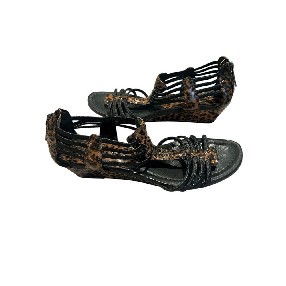 Donald J Pliner Womens‎ Wedge Sandals DEXI-CH08 Patent Leopard Black Sz 8 - Picture 3 of 5